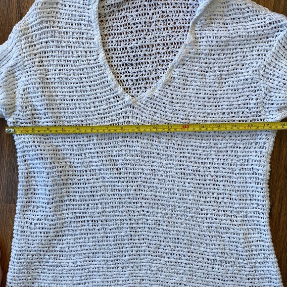 J Jill White Knit open weave V-Neck Sweater with hood Sz S petite 100% cotton - Picture 8 of 9